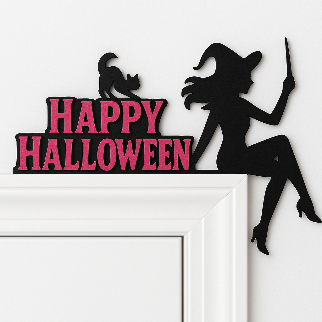 Happy Halloween Witch & Cat Door Corner Sign