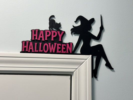 Happy Halloween Witch & Cat Door Corner Sign