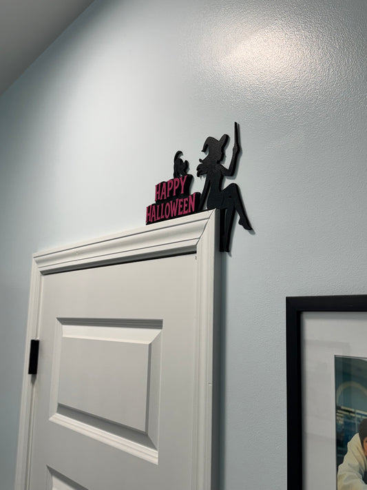 Happy Halloween Witch & Cat Door Corner Sign